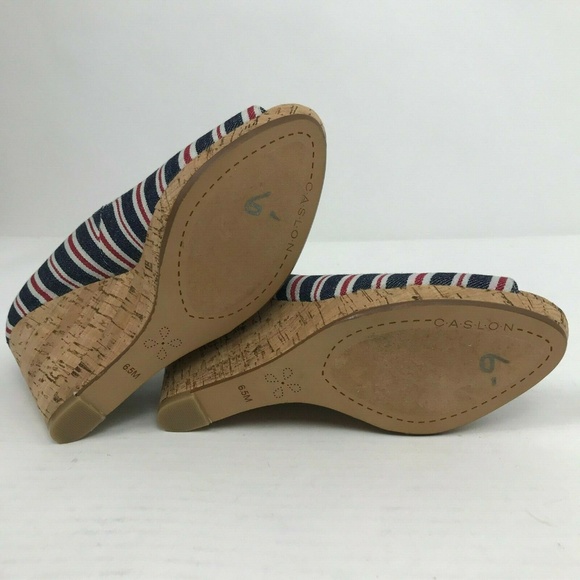 Caslon Red Blue White Peep Toe Cork Wedge Heels - Picture 6 of 7